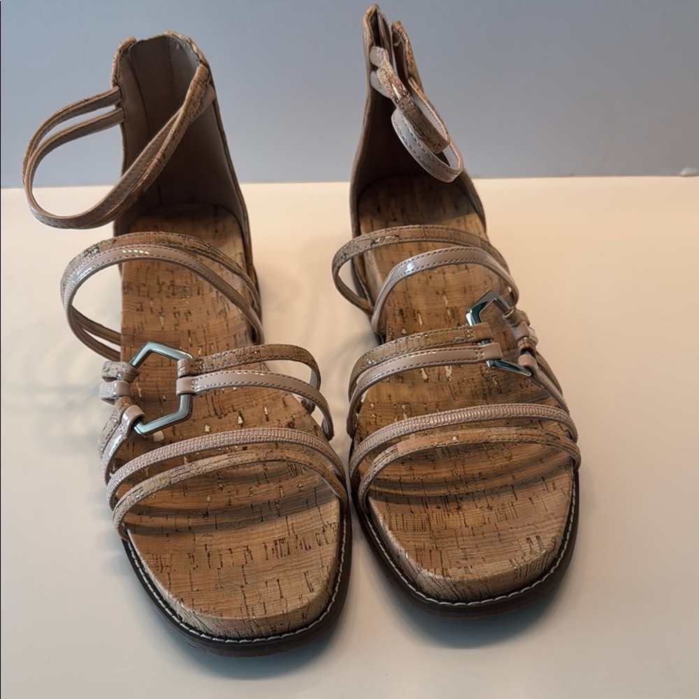 Essex Lane Tan Strappy Sandals with Cork Sole